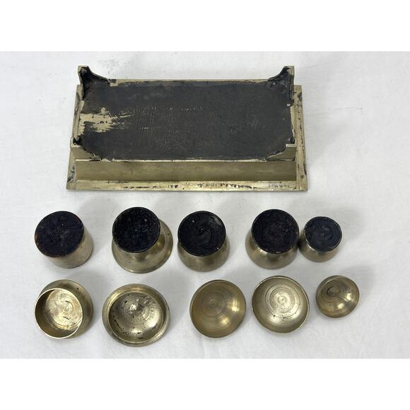 Vintage Betel Nut Box Kit Set 5 Lidded Canisters Divided Tray Indonesia Brass - Picture 6 of 10